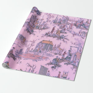 Papier Cadeau Toile rose de Jouy Chinoiserie Découpage