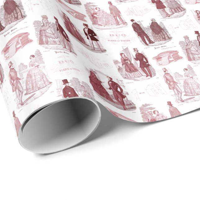 Papier Cadeau Toile rouge de mode de Biedermeier et blanc (Coin rond)