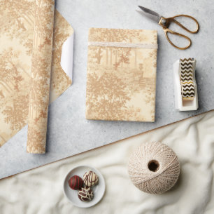 Papier Cadeau Toile Tan Paysage vintage avec Urnes et Colonnes