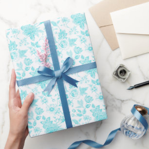 Papier Cadeau Toile turquoise Florale