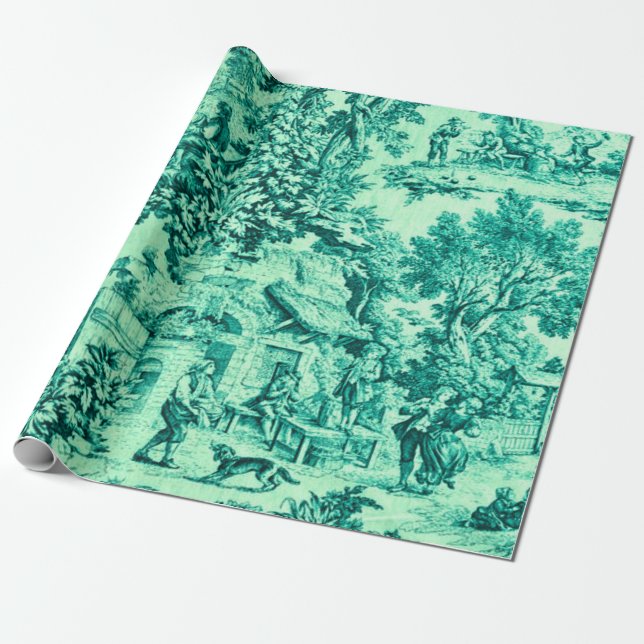 Papier Cadeau Toile Verte Rococo Découpage de style rustique (Déroulé)