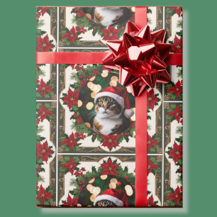Papier Cadeau Ton chat de Noël Photo Rouge Vert