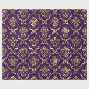 Papier Cadeau Tonalités argentées motif floral fond violet