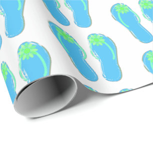 Papier Cadeau tongs turquoise à fleurs vertes