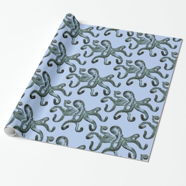Papier Cadeau Tonnerre octopus bleu (Déroulé)