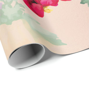 Papier Cadeau Tonnerre-Oiseau en bon état floral de vert de ros
