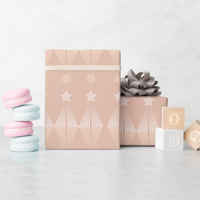 Papier Cadeau Tons Beige Neutre Étoiles Sous-Têtes Et Abstraites (Baby Shower)