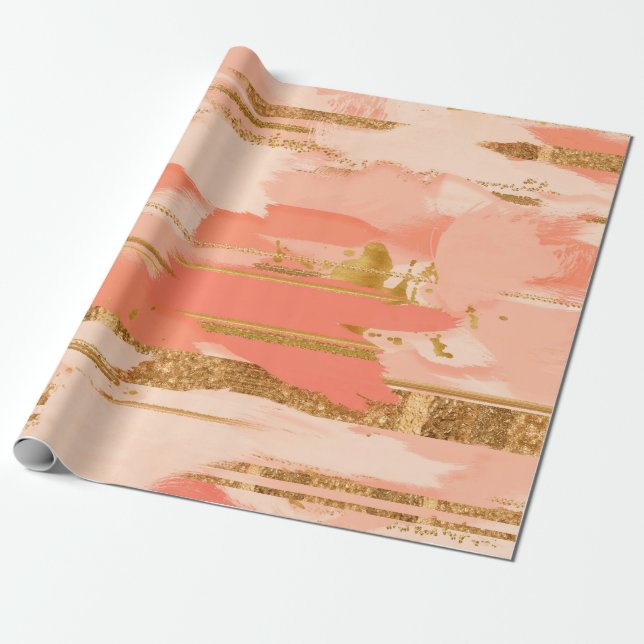 Papier Cadeau Tons de pêche et d'or (Déroulé)