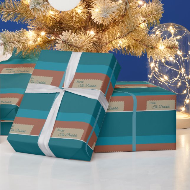 Papier Cadeau Tons de terre personnalisés et timbre de Noël bleu (Vacances)