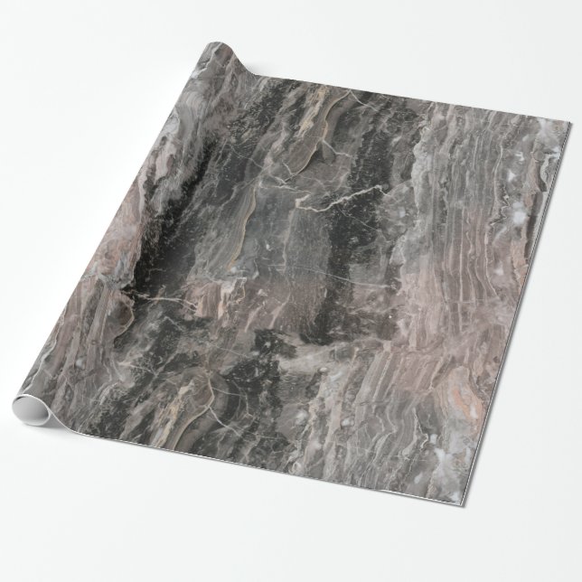 Papier Cadeau Tons Gris Marbre Texture Effet (Déroulé)