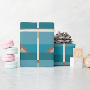 Papier Cadeau Tons Terre Brown, Bleu Élégant Moderne Géométrique