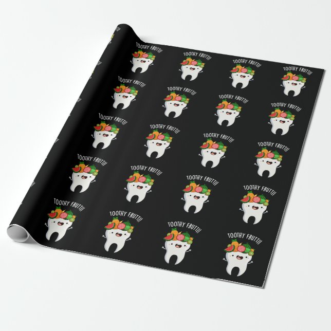 Papier Cadeau Toothy Fruity Funny Dental Pun Dark BG (Déroulé)