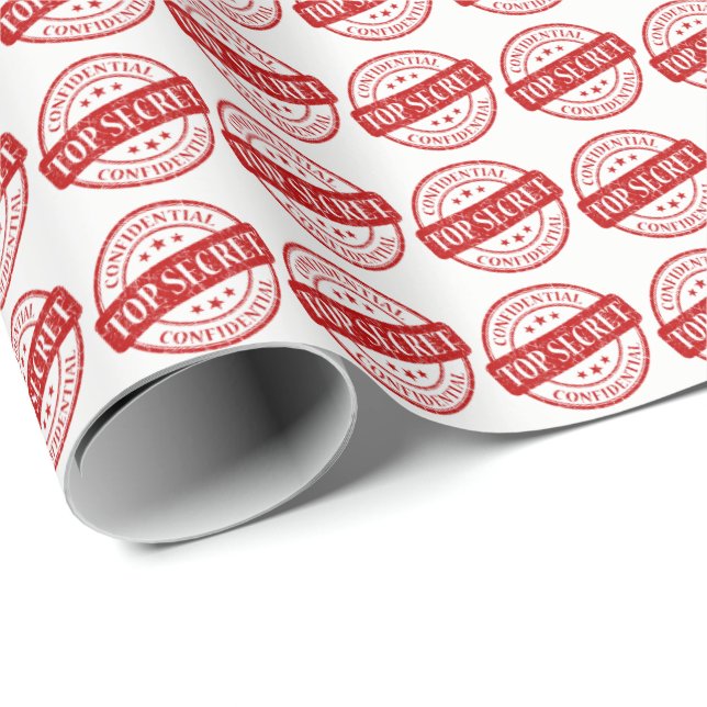 Papier Cadeau Top Secret Confidentiel Timbre Blanc Étoiles Rouge (Coin rond)