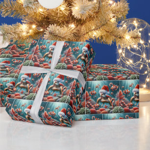 Papier Cadeau Tortue de mer avec chapeau de Santa