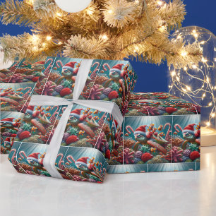Papier Cadeau Tortue de mer avec chapeau de Santa