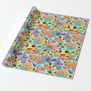 Papier Cadeau Tortue de mer Bébé joyeux et joli caractère Bumper