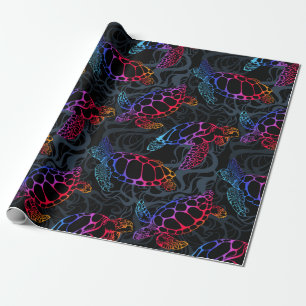 Papier Cadeau Tortue marine dans des couleurs psychédéliques mul