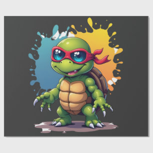 Papier Cadeau Tortue Mignonne Portant Des Lunettes De Soleil Pei