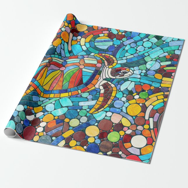 Papier Cadeau Tortue mosaïque colorée (Déroulé)