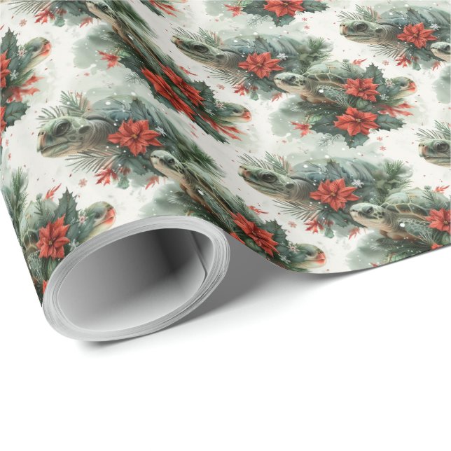 Papier Cadeau Tortue Noël Enveloppement Cadeau Papier Vacances (Coin rond)
