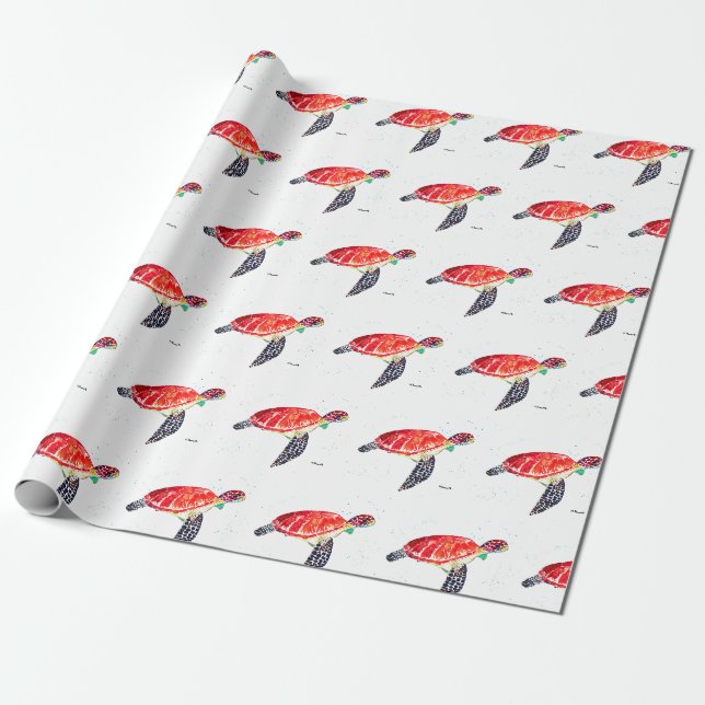 Papier Cadeau Tortue sous la mer Aquarelle Océan Nautique (Déroulé)