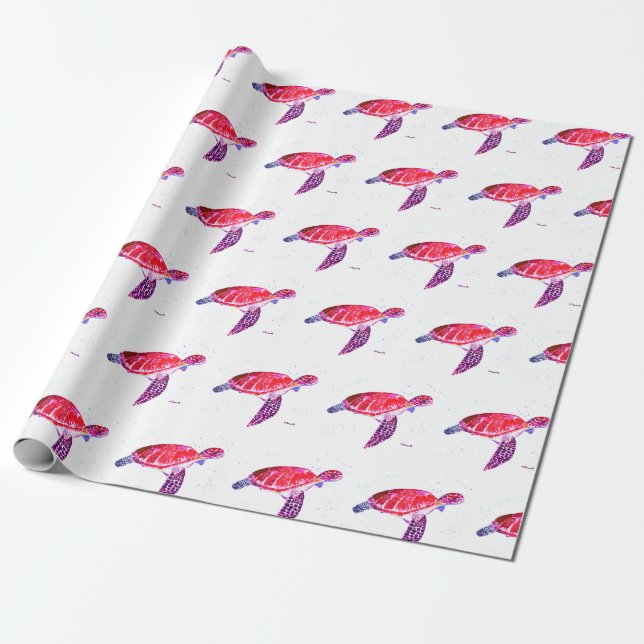 Papier Cadeau Tortue sous la mer Aquarelle Océan Nautique (Déroulé)