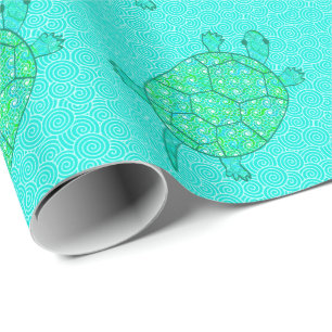 Papier Cadeau Tortue tourbée arabesque - nuances de vert