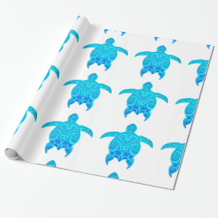 Papier Cadeau Tortue tribale bleue