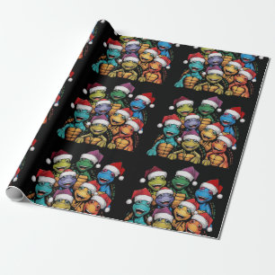 Papier Cadeau Tortues amusantes à Santa Hats Noël Abstrait