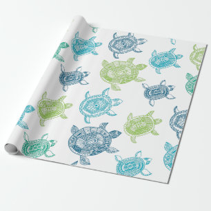 Papier Cadeau Tortues bleues et vertes