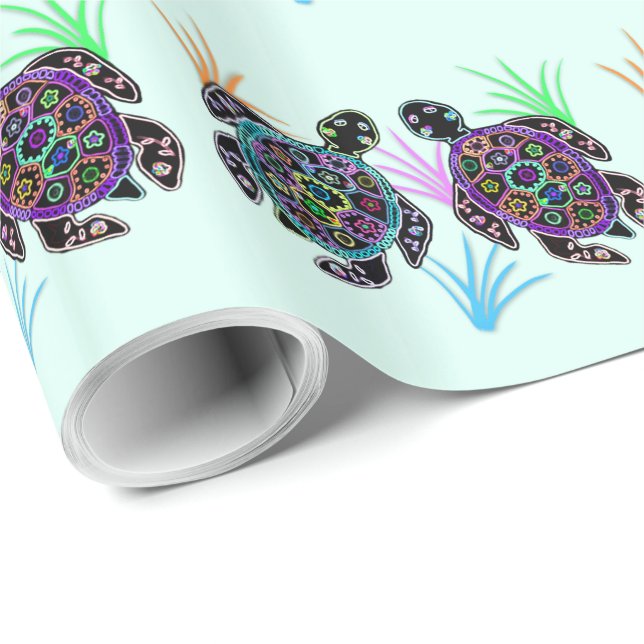 Papier Cadeau Tortues de mer (Coin rond)