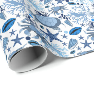 Papier Cadeau Tortues de mer mignonnes motif de crabes fête sur 