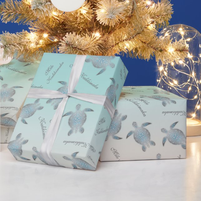 Papier Cadeau Tortues de mer turquoise en argent | Mele Kalikima (Vacances)