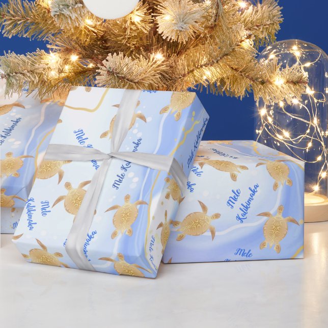Papier Cadeau Tortues d'or encre bleue | Noël de Mele Kalikimaka (Vacances)