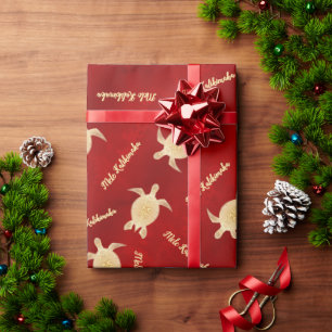 Papier Cadeau Tortues d'or Rouge   Mele Kalikimaka   Noël