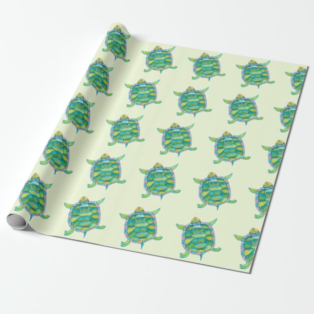 Papier Cadeau Tortues vertes tropicales (Déroulé)