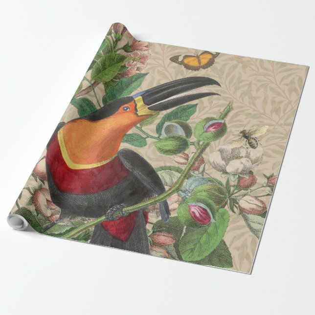 Papier Cadeau Toucan Jungle Tropical Bird Belle antique (Déroulé)