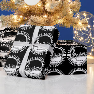 Papier Cadeau Touches de piano circulaires et notes de musique m