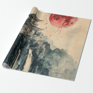 Papier Cadeau Tour de la Lune de Sang à l'Encre