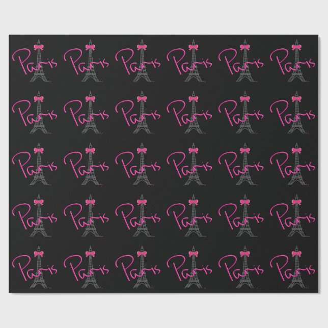 Papier Cadeau Tour Eiffel de PARIS avec arc rose (Plat)