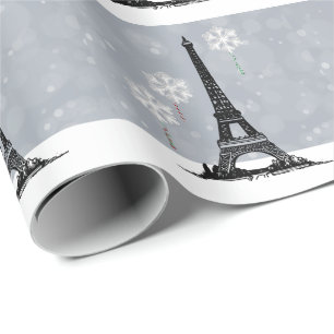 Papier Cadeau Tour Eiffel d'hiver, Balloirs à flocons de neige N