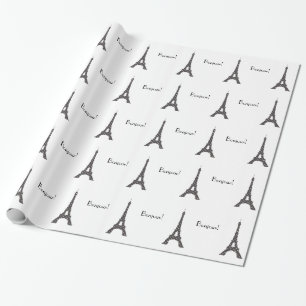 Papier Cadeau Tour Eiffel français noir et blanc de pois