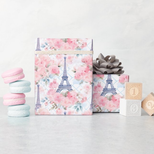 Papier Cadeau Tour Eiffel Paris Floral (Baby Shower)