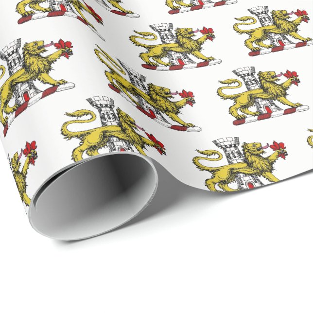 Papier Cadeau Tour Lion Emblème de la Crête Fleur de Lis C (Coin rond)