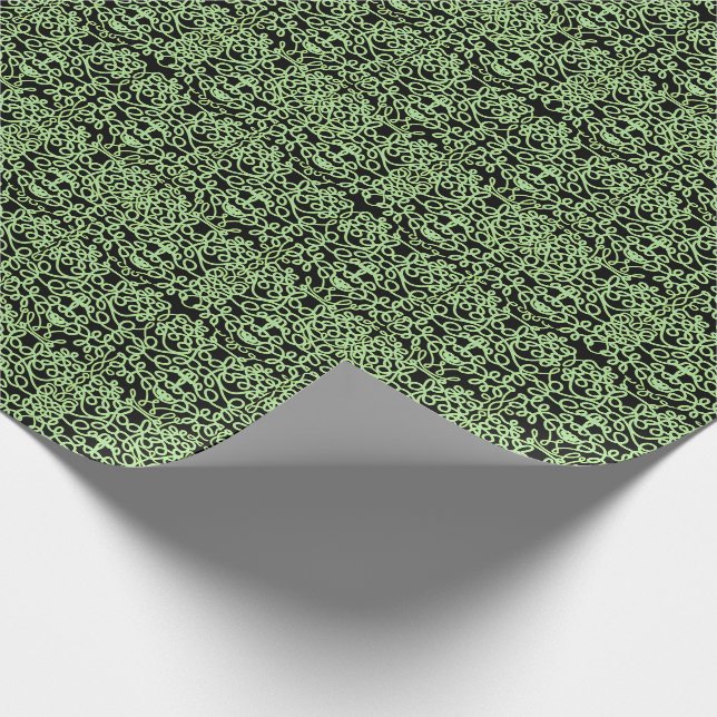 Papier Cadeau Tourbillons sophistiqués | noir et vert  (Coin)