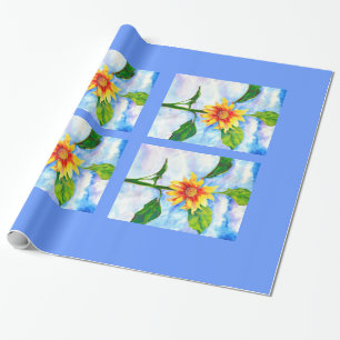 Papier Cadeau Tournesol aquarelle peinture jaune orangé floral