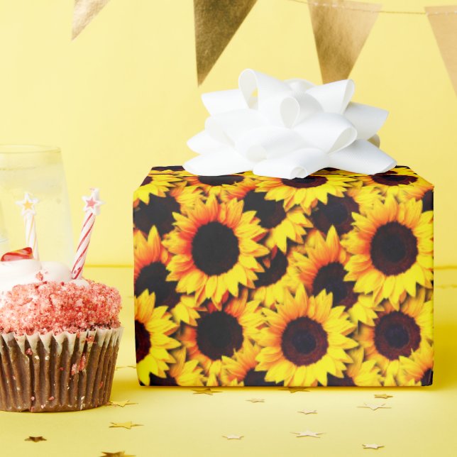 Papier Cadeau Tournesol Helianthus élégant floral (Fête d'anniversaire)