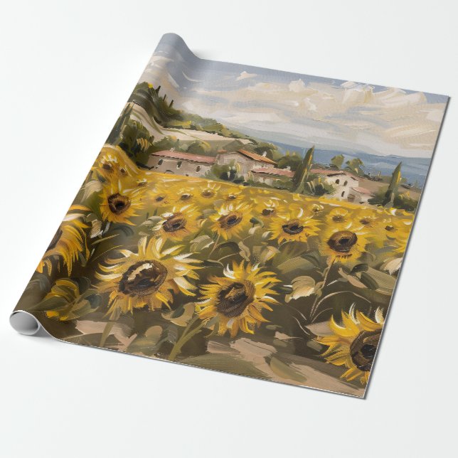 Papier Cadeau Tournesol Impressionniste Peinture Découpage (Déroulé)