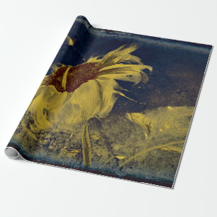 Papier Cadeau Tournesol Jaune Bleu Sketch Art Vintage Antique