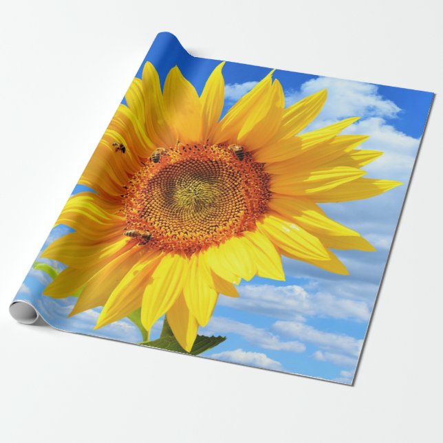 Papier Cadeau Tournesol jaune et papier d'enveloppement des abei (Déroulé)
